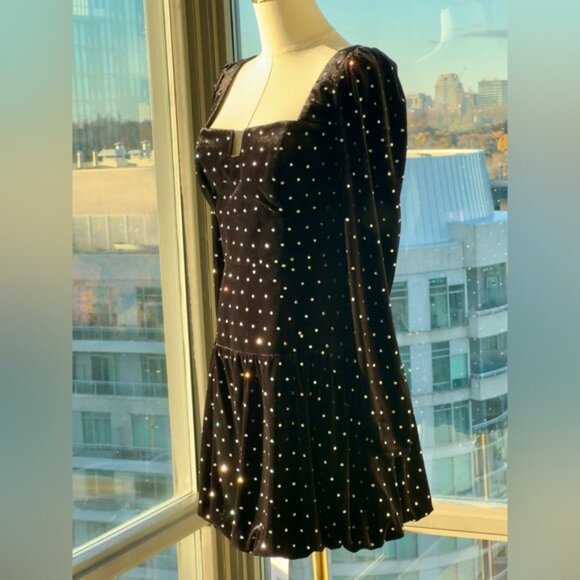 🆕 SELF-PORTRAIT 🧿 NWOT Black Velvet Diamante Mini Dress - Picture 7 of 16